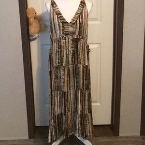 Robert Louis brown, black, and cream maxi dress with adjustable waist si…